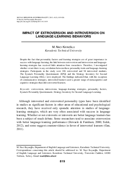 (PDF) Impact of Extroversion and Introversion on Language-Learning ...