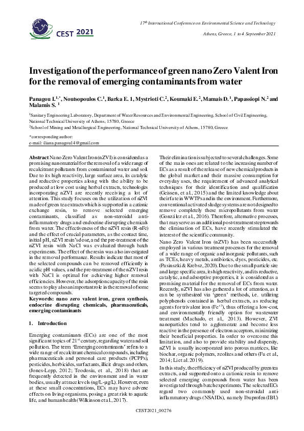(PDF) Investigation of the performance of green nano Zero Valent Iron ...