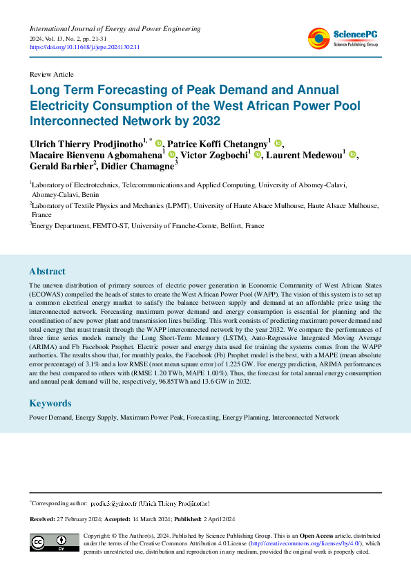 (PDF) Long Term Forecasting of Peak Demand and Annual Electricity ...
