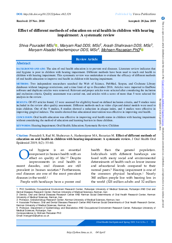(PDF) Effect of Different Methods of Education on oral health in ...