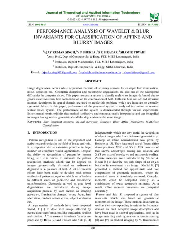 (PDF) Performance Analysis of Wavelet & Blur Invariants for ...