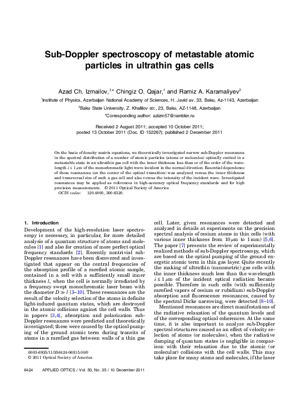 (PDF) Sub-Doppler spectroscopy of metastable atomic particles in ...