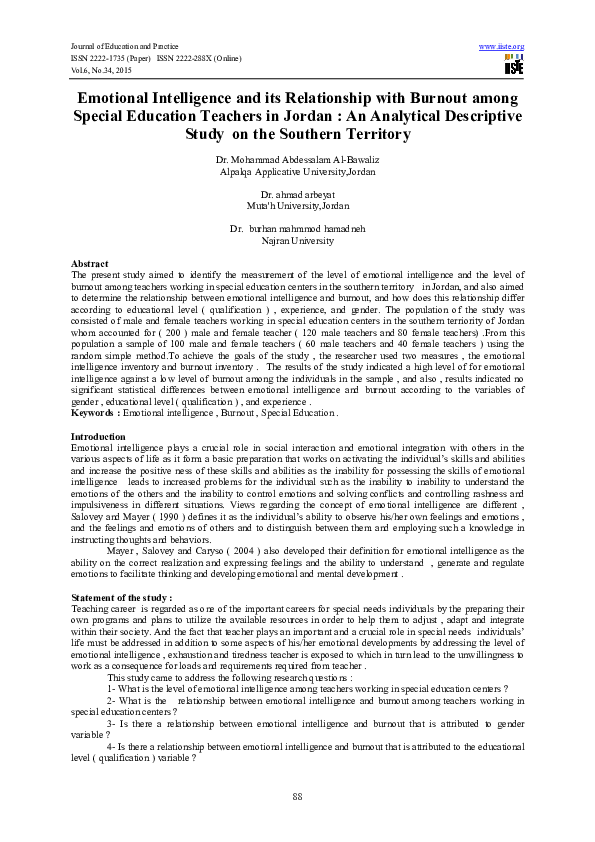 (PDF) Emotional Intelligence and its Relationship with Burnout among ...