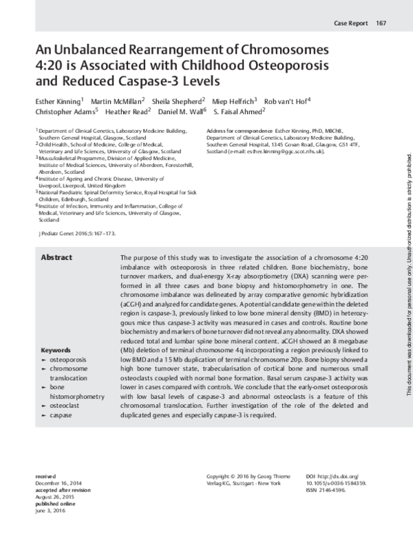 (PDF) An Unbalanced Rearrangement of Chromosomes 4:20 is Associated ...