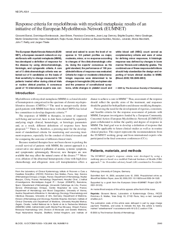 (PDF) Response criteria for myelofibrosis with myeloid metaplasia ...