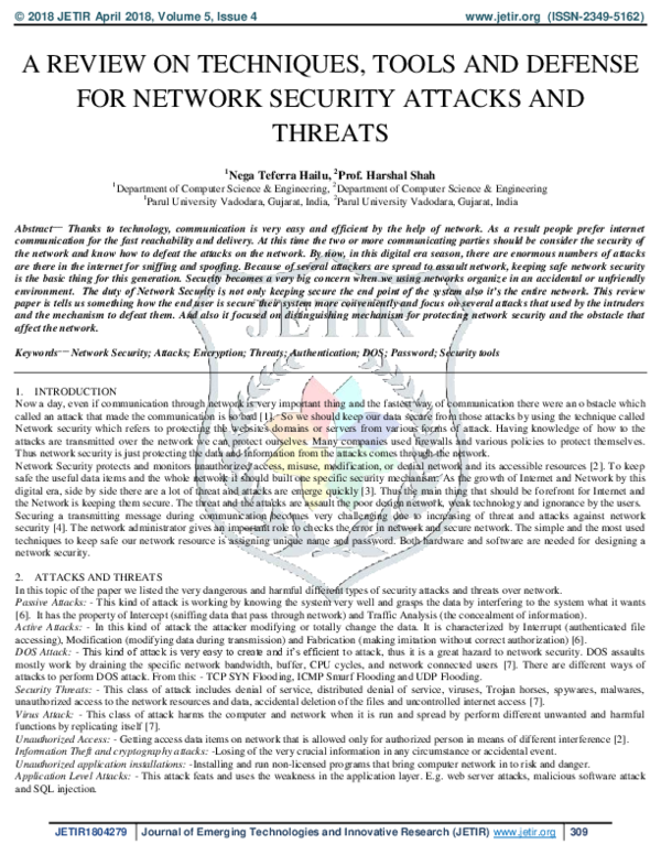 (PDF) A Review on Techniques, Tools and Defense for Network Security ...
