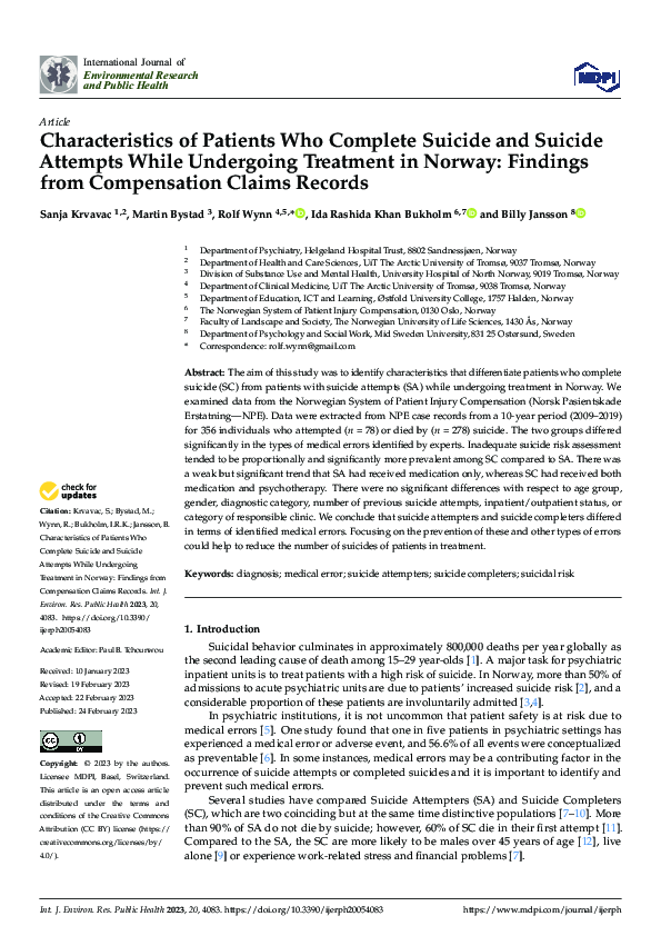 (PDF) Characteristics of Patients Who Complete Suicide and Suicide ...