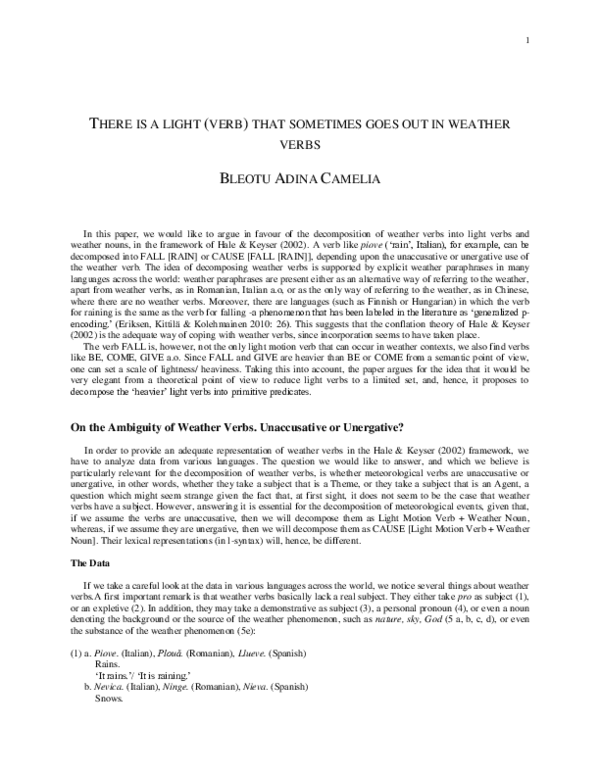 (PDF) There is a light (verb) that sometimes goes out in weather verbs