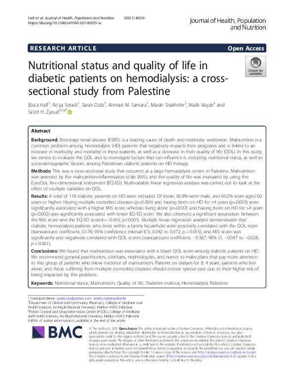 (PDF) Nutritional status and quality of life in diabetic patients on ...