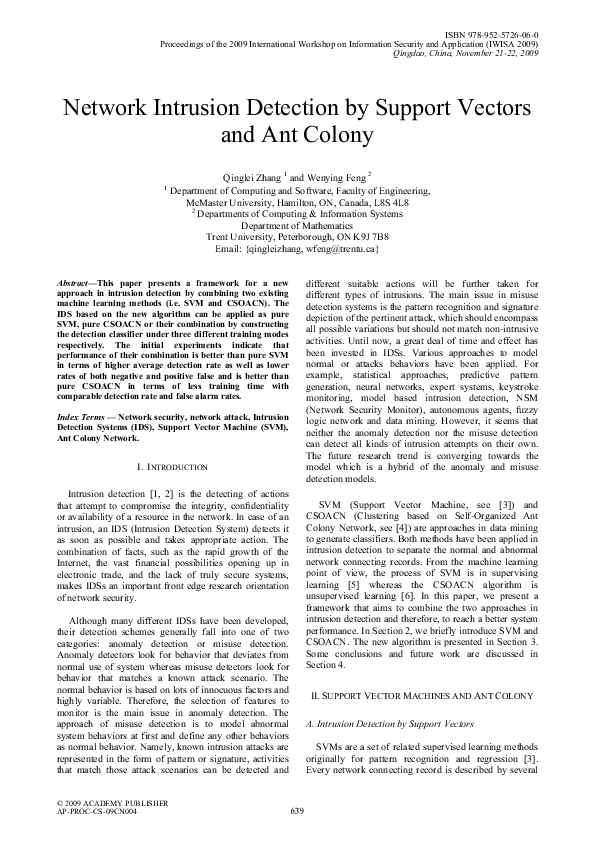 (PDF) Network Intrusion Detection by Support Vectors and Ant Colony