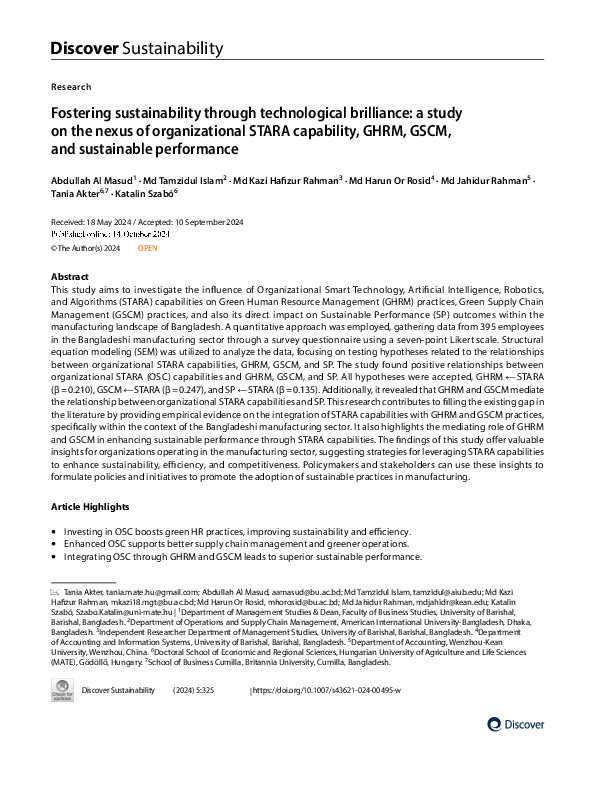 (PDF) Fostering sustainability through technological brilliance: a ...