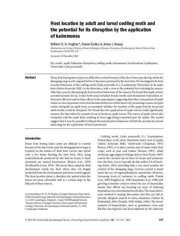 (PDF) Host location by adult and larval codling moth and the potential ...