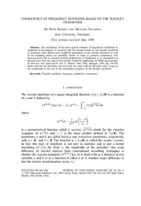 (PDF) Consistency of Frequency Estimates Based on the Wavelet Transform
