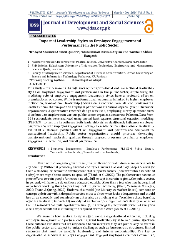 (PDF) Impact of Leadership Styles on Employee Engagement and ...