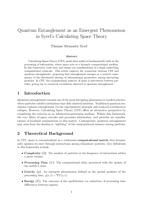 (PDF) Quantum Entanglement as an Emergent Phenomenon in Calculating ...
