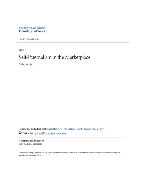 (PDF) Self-Paternalism in the Marketplace