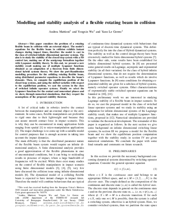 (PDF) Modelling and stability analysis of a flexible rotating beam in ...