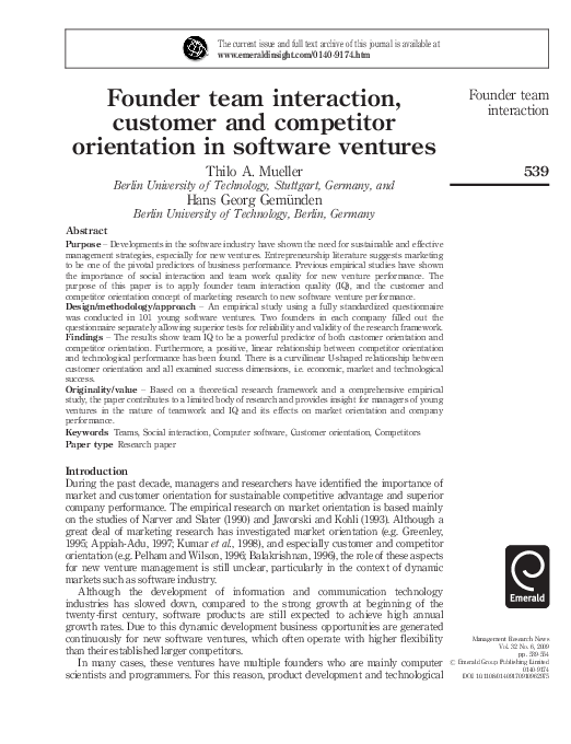 (PDF) Founder team interaction, customer and competitor orientation in ...
