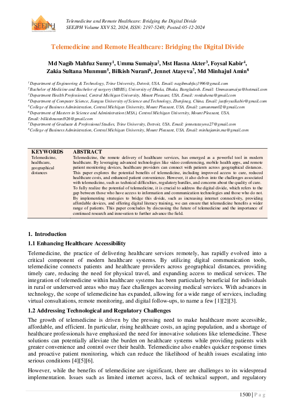 (PDF) Telemedicine and Remote Healthcare: Bridging the Digital Divide