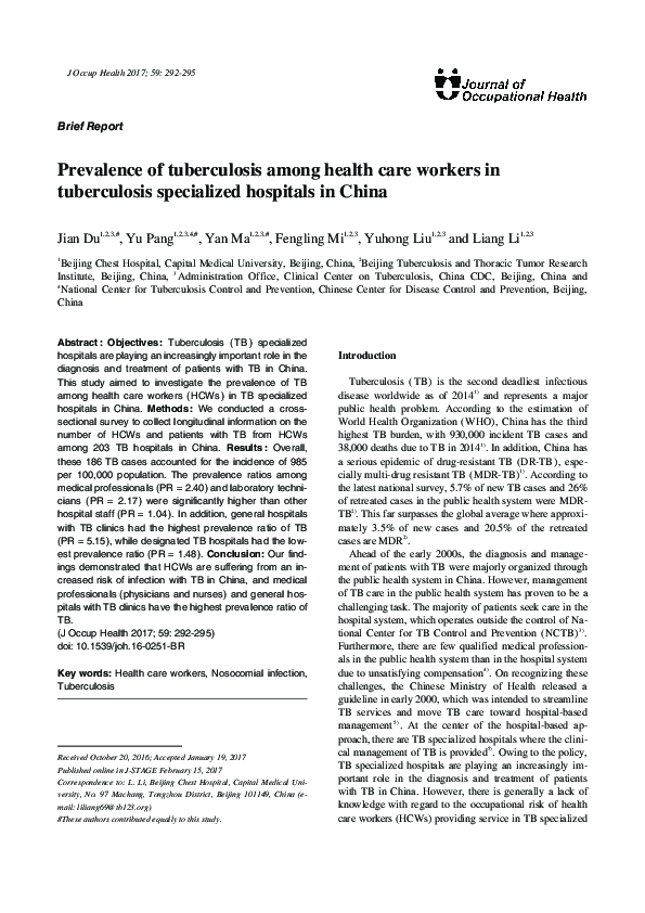 (PDF) Prevalence of tuberculosis among health care workers in ...
