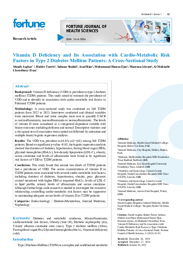 (PDF) Vitamin D Deficiency and Its Association with Cardio-Metabolic ...