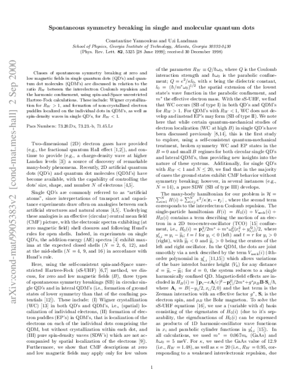 (PDF) Spontaneous Symmetry Breaking in Single and Molecular Quantum Dots