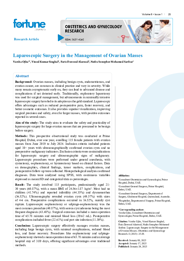 (PDF) Laparoscopic Surgery in the Management of Ovarian Masses