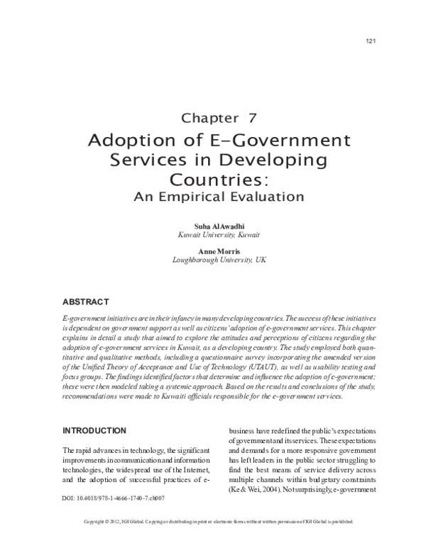 (PDF) Adoption of E-Government Services in Developing Countries