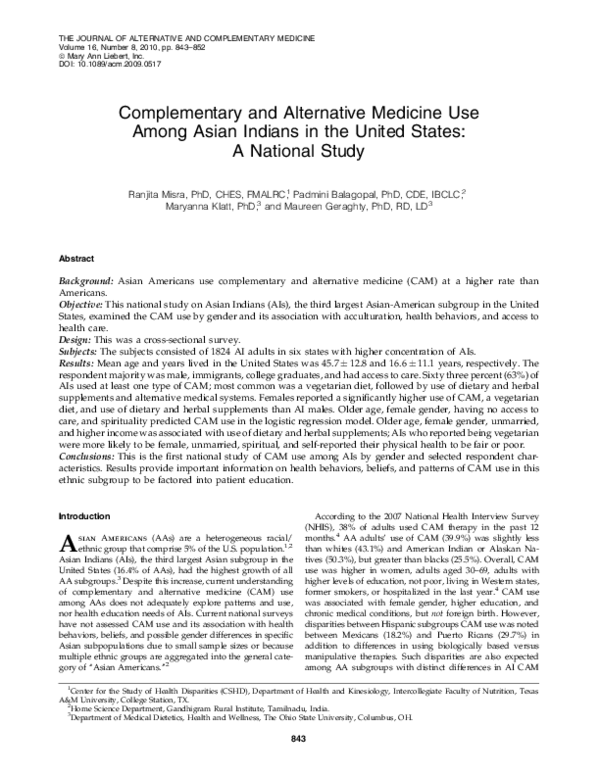 (PDF) Complementary and Alternative Medicine Use Among Asian Indians in ...