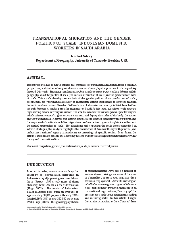 (PDF) Transnational Migration and the Gender Politics of Scale ...