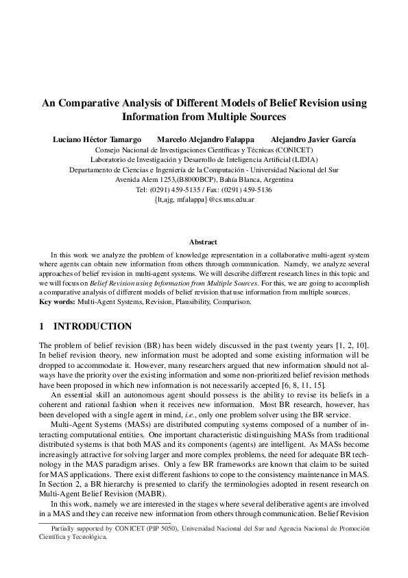 (PDF) An comparative analysis of different models of belief revision ...