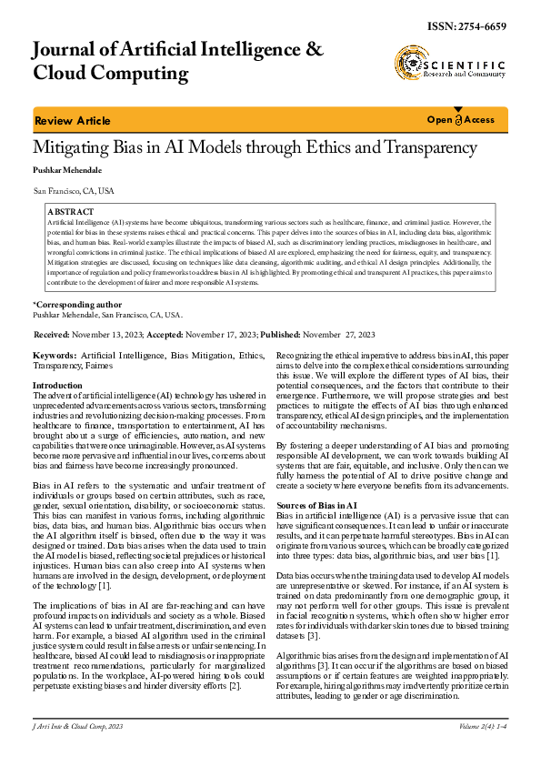 (PDF) Mitigating Bias in AI Models through Ethics and Transparency