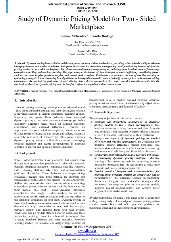 (PDF) Study of Dynamic Pricing Model for Two -Sided Marketplace