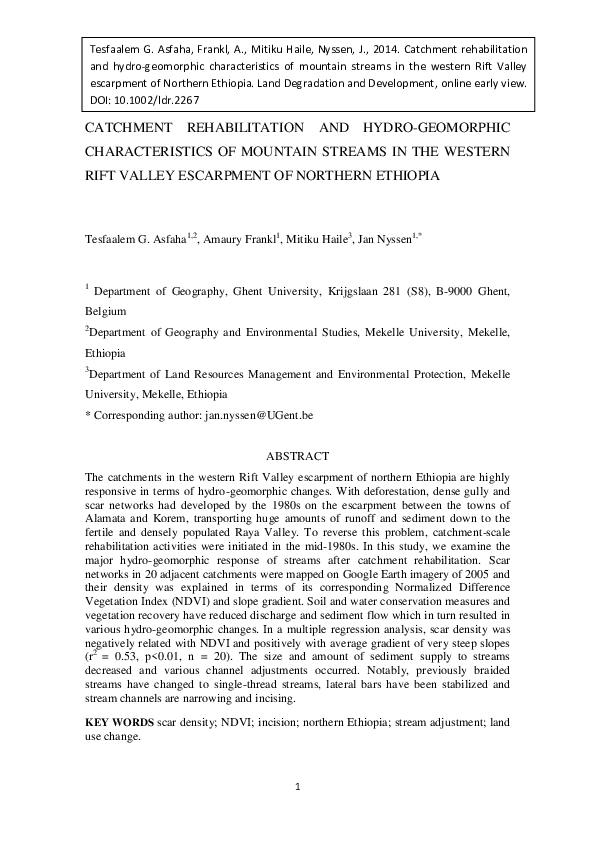(PDF) Catchment Rehabilitation and Hydro‐geomorphic Characteristics of ...