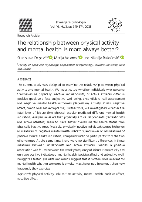 (PDF) The relationship between physical activity and mental health: Is ...