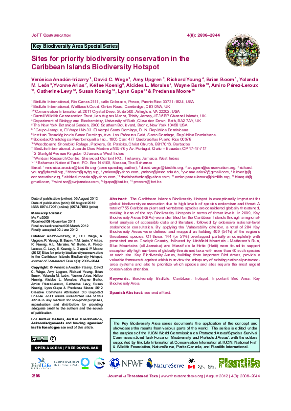 (PDF) Sites for priority biodiversity conservation in the Caribbean ...