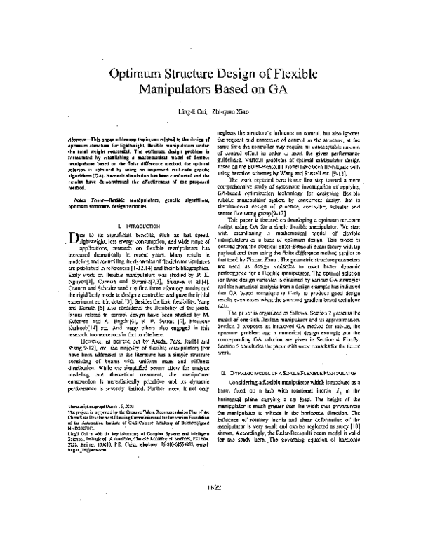 (PDF) Optimum structure design of flexible manipulators based on GA