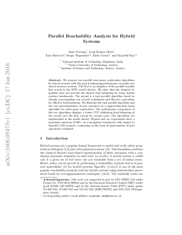 (PDF) Parallel reachability analysis for hybrid systems