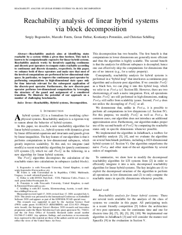 (PDF) Reachability analysis of linear hybrid systems via block ...