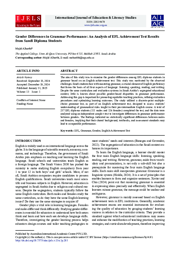 (PDF) Gender Differences in Grammar Performance: An Analysis of EFL ...