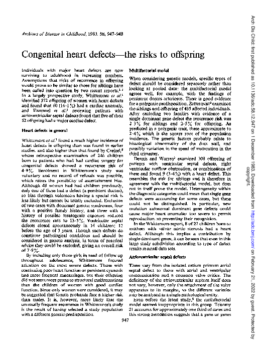 (PDF) Congenital heart defects--the risks to offspring