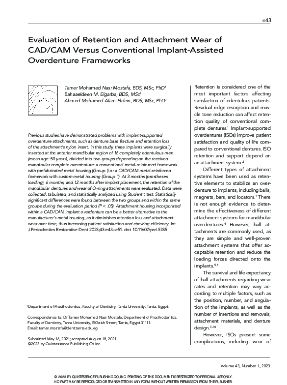 (PDF) Evaluation of Retention and Attachment Wear of CAD/CAM Versus ...
