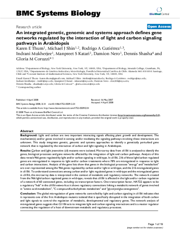 (PDF) An integrated genetic, genomic and systems approach defines gene ...
