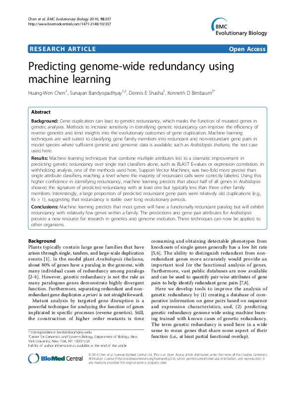 (PDF) Predicting genome-wide redundancy using machine learning
