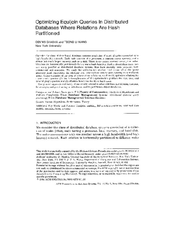 (PDF) Optimizing equijoin queries in distributed databases where ...