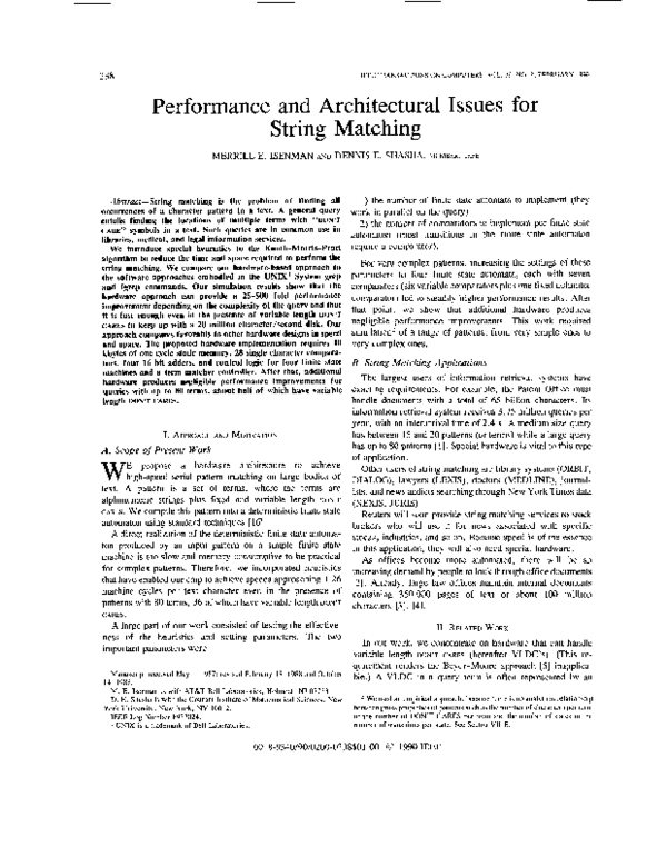 (PDF) Performance and architectural issues for string matching
