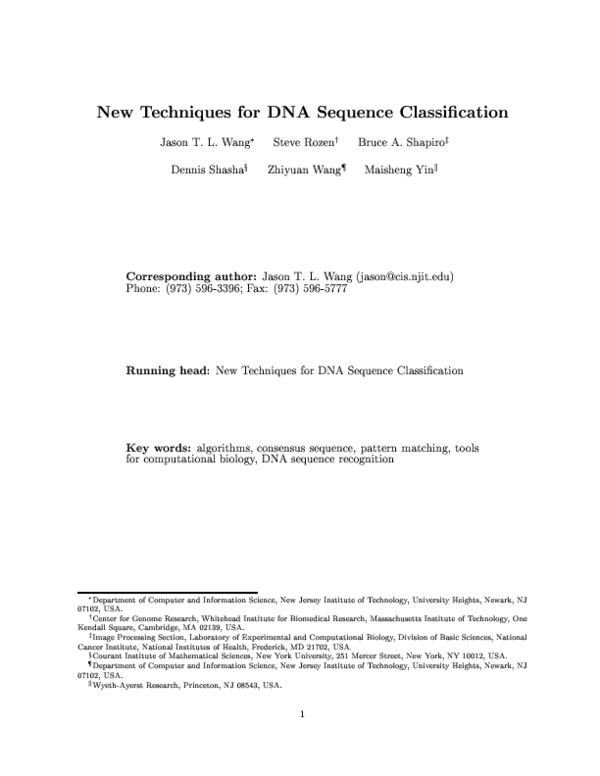 (PDF) New Techniques for DNA Sequence Classification