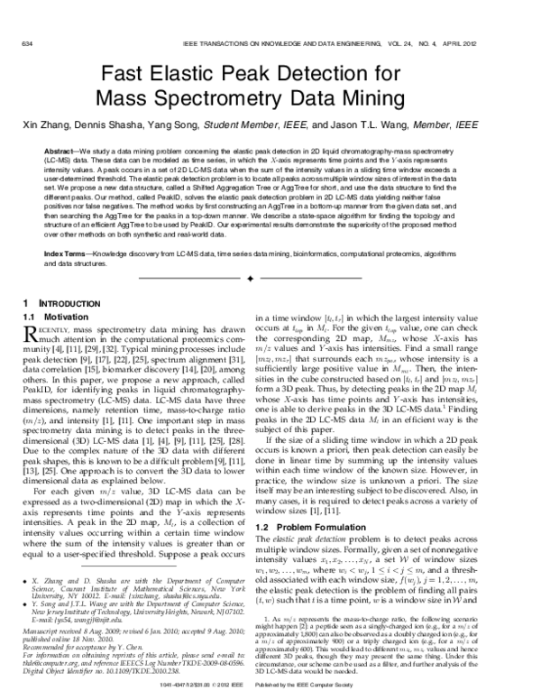 (PDF) Fast Elastic Peak Detection for Mass Spectrometry Data Mining