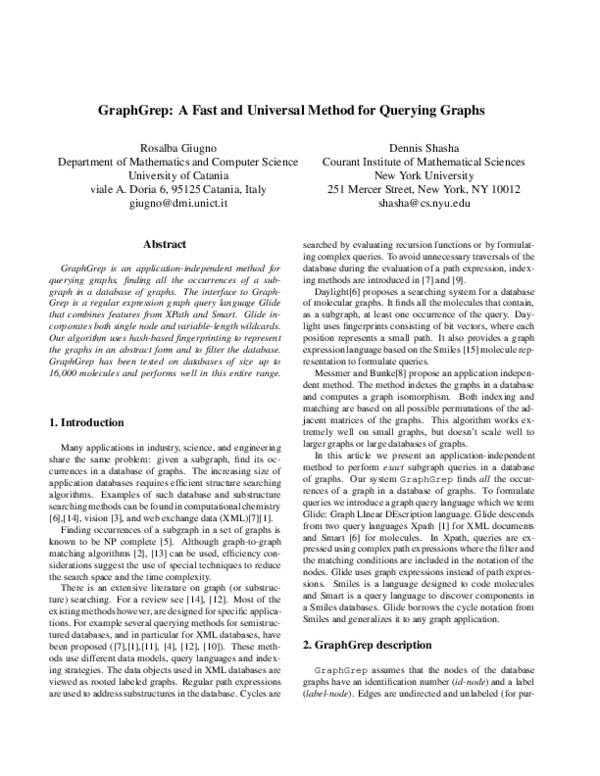 (PDF) GraphGrep: A fast and universal method for querying graphs