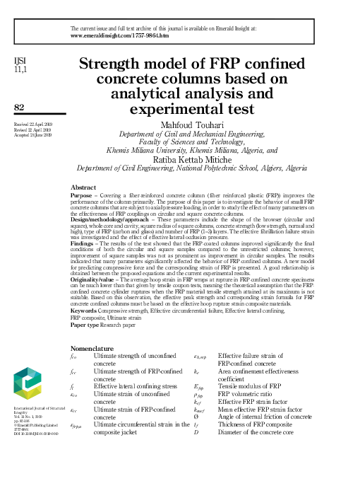 (PDF) Strength model of FRP confined concrete columns based on ...